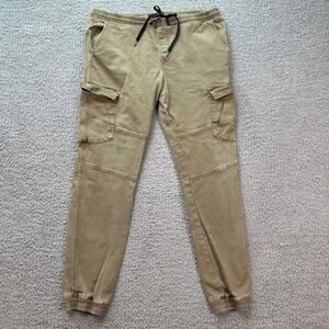 GUESS Tan Cargo Jogger Pants Mens L Elastic Waist Drawstring Stretch Utility